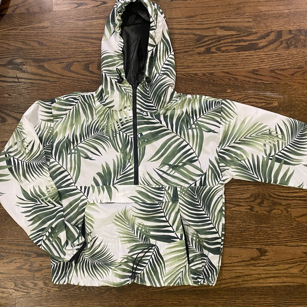 S/4  90s y2k style Hooded Jacket quarter zip plant green  windbreaker